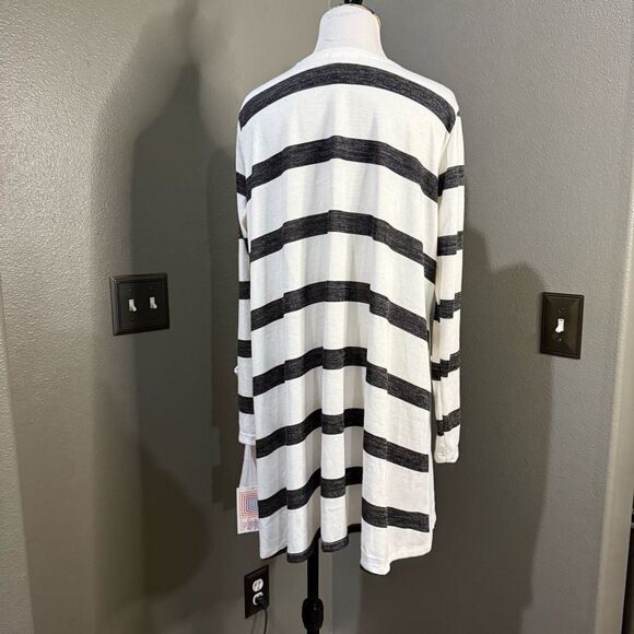 New Lularoe Caroline Open Front Cardigan Sweater White Grey Stripes - Picture 3 of 10